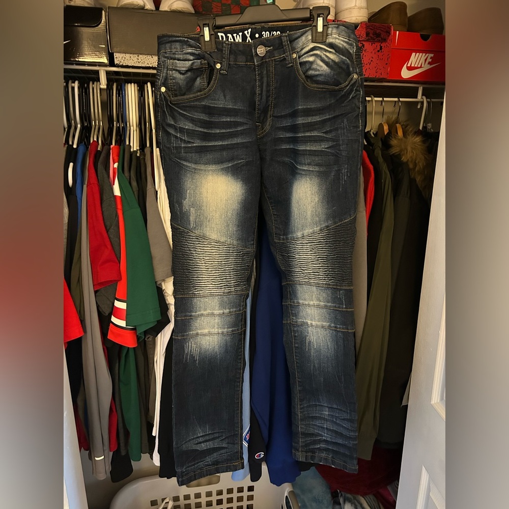 Blue Vintage Inspired Biker Jeans